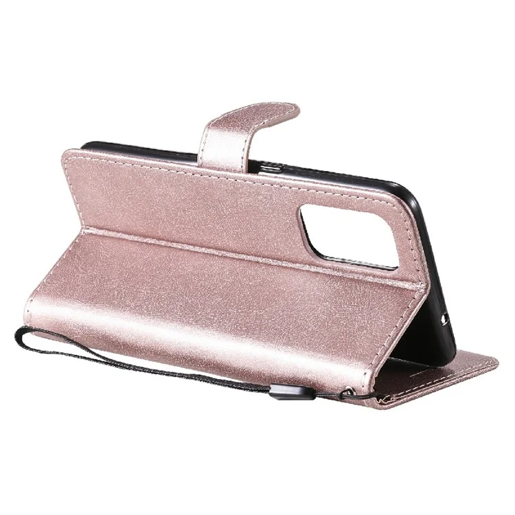 For Oppo Reno5 4G / Reno5 5G / Reno5 K / Find X3 Lite Case Solid Color Leather Mobile Cover Wallet Stand with Strap - Rose Gold-Cellmalls