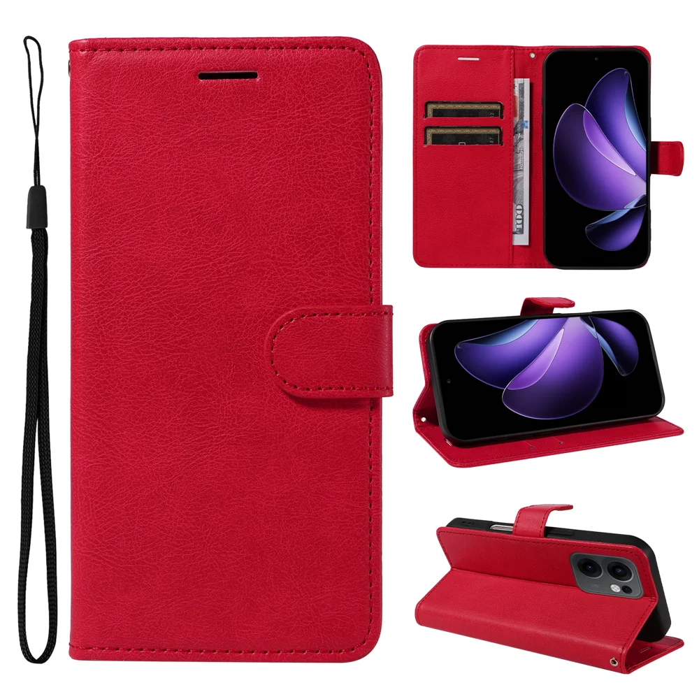 For Oppo Reno13 F 5G Leather Wallet Case with Strap Solid Color Phone Stand Cover - Black-Cellmalls