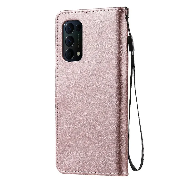 For Oppo Reno5 4G / Reno5 5G / Reno5 K / Find X3 Lite Case Solid Color Leather Mobile Cover Wallet Stand with Strap - Rose Gold-Cellmalls