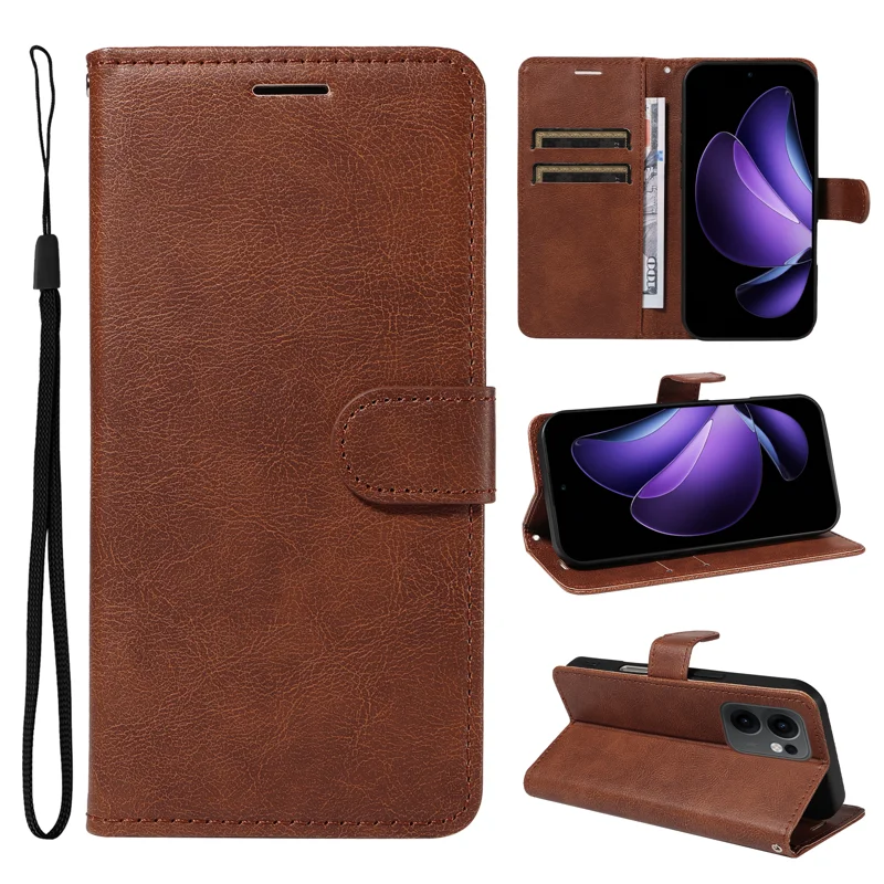 For Oppo Reno13 F 5G Leather Wallet Case with Strap Solid Color Phone Stand Cover - Black-Cellmalls