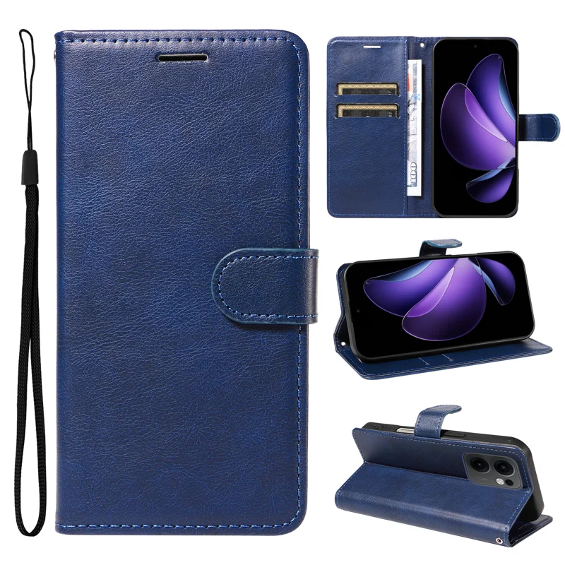 For Oppo Reno13 F 5G Leather Wallet Case with Strap Solid Color Phone Stand Cover - Black-Cellmalls