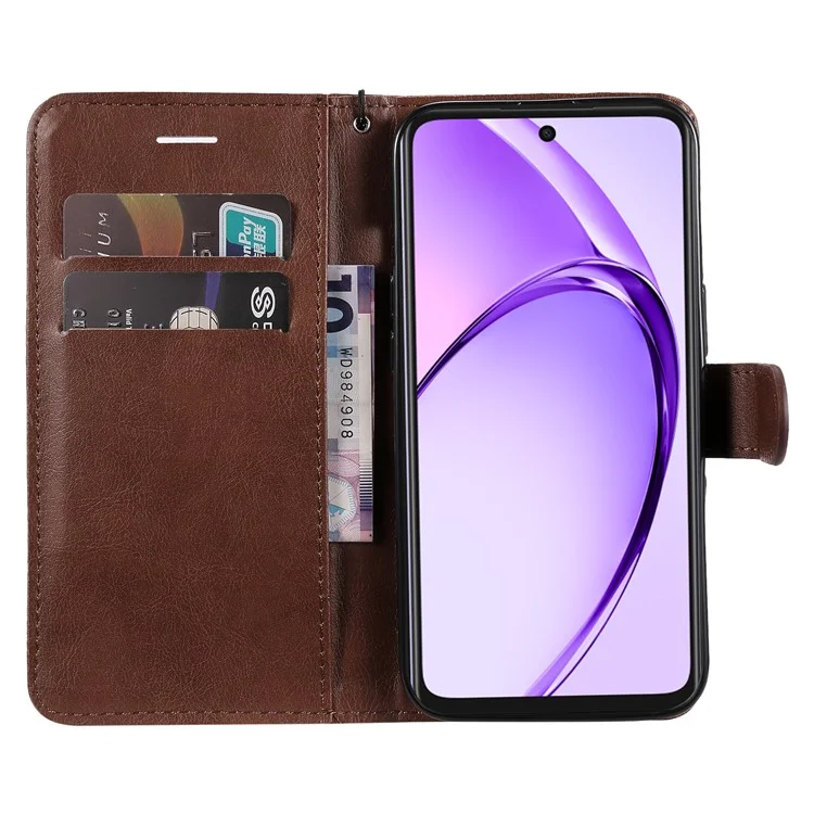 For Oppo A3x 4G / 5G (India) / A3 4G / 5G / A60 5G / A40 4G / A40M 4G Case Solid Color Leather Mobile Cover Wallet Stand with Strap - Brown-Cellmalls