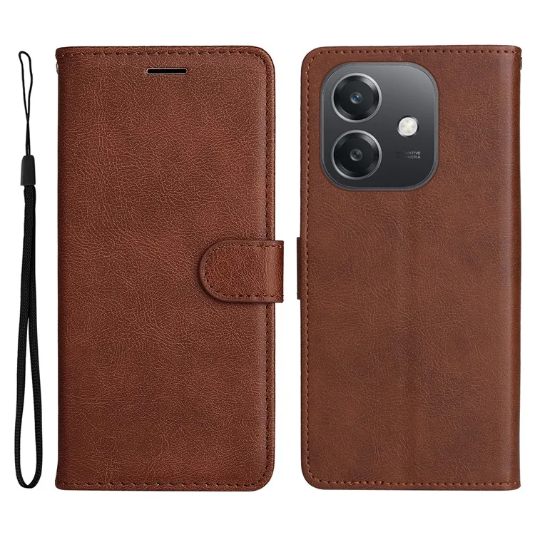 For Oppo A3x 4G / 5G (India) / A3 4G / 5G / A60 5G / A40 4G / A40M 4G Case Solid Color Leather Mobile Cover Wallet Stand with Strap - Brown-Cellmalls