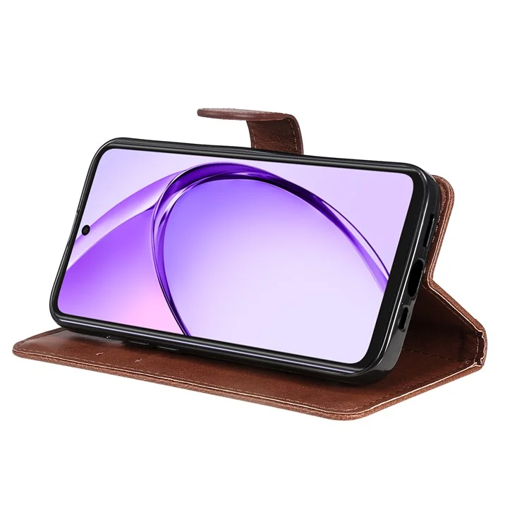 For Oppo A3x 4G / 5G (India) / A3 4G / 5G / A60 5G / A40 4G / A40M 4G Case Solid Color Leather Mobile Cover Wallet Stand with Strap - Brown-Cellmalls