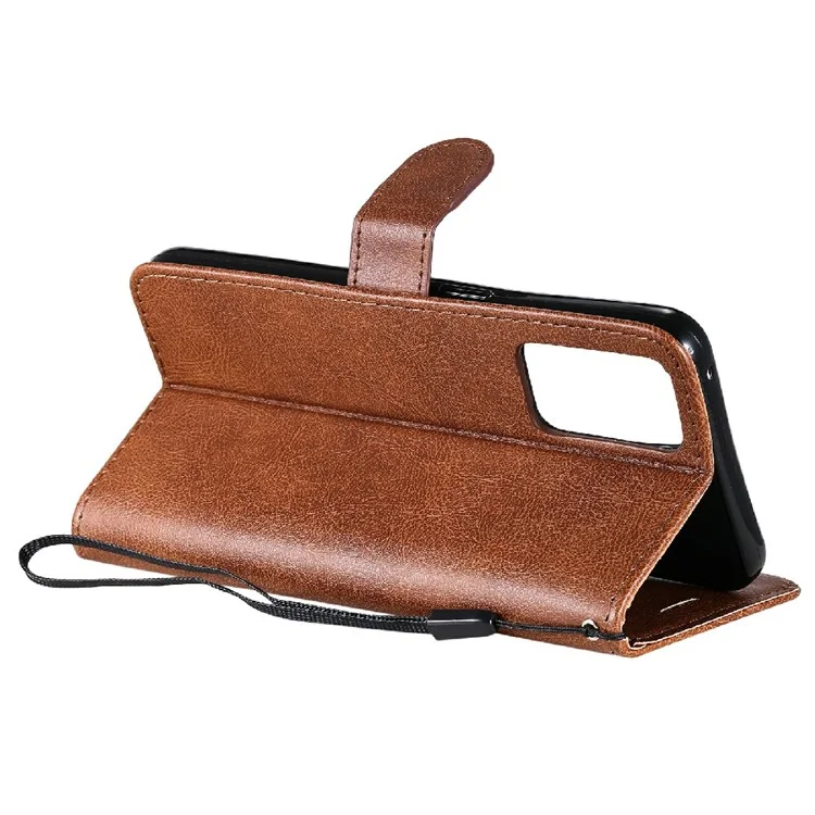 For Oppo Reno6 5G Case Solid Color Leather Mobile Cover Wallet Stand with Strap - Brown-Cellmalls
