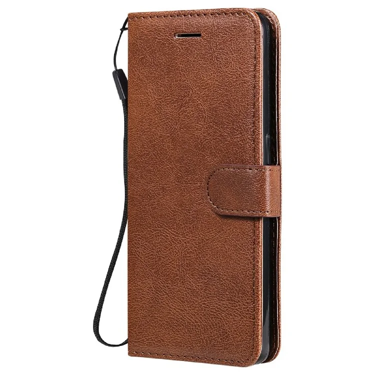 For Oppo Reno6 5G Case Solid Color Leather Mobile Cover Wallet Stand with Strap - Brown-Cellmalls