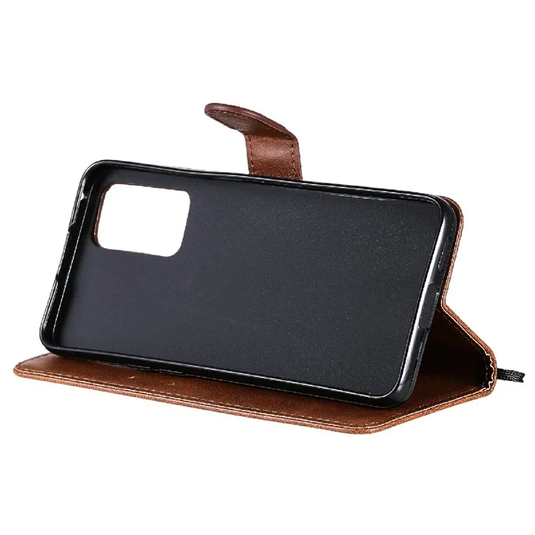 For Oppo Reno6 5G Case Solid Color Leather Mobile Cover Wallet Stand with Strap - Brown-Cellmalls