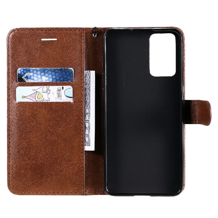 For Oppo Reno6 5G Case Solid Color Leather Mobile Cover Wallet Stand with Strap - Brown-Cellmalls