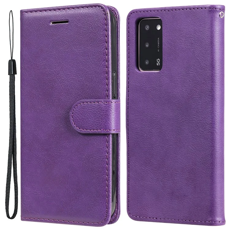 For Oppo A55 5G / A54 4G / A16 4G / Realme V11 5G Case Solid Color Leather Mobile Cover Wallet Stand with Strap - Black-Cellmalls