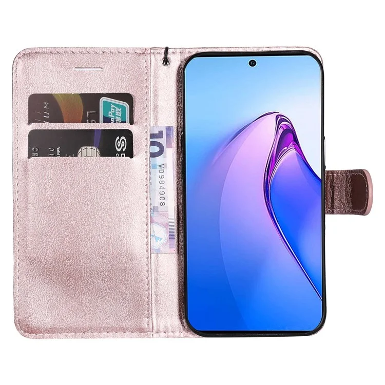 For Oppo Reno8 Pro 5G (Global) / Reno8 Pro+ (China) 5G Case Solid Color Leather Mobile Cover Wallet Stand with Strap - Rose Gold-Cellmalls