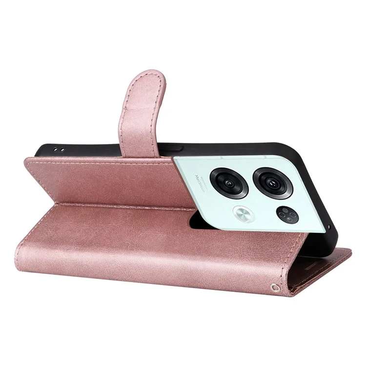 For Oppo Reno8 Pro 5G (Global) / Reno8 Pro+ (China) 5G Case Solid Color Leather Mobile Cover Wallet Stand with Strap - Rose Gold-Cellmalls