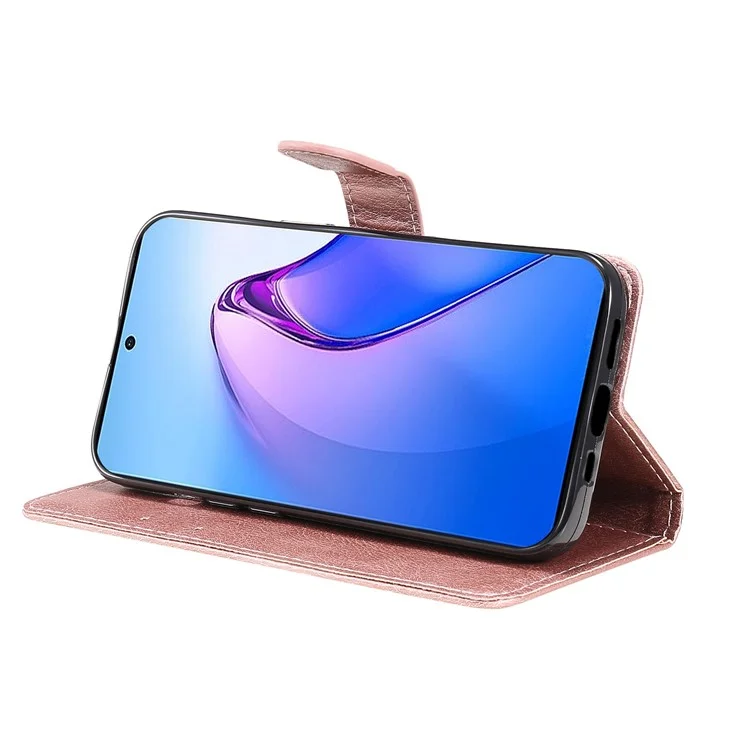 For Oppo Reno8 Pro 5G (Global) / Reno8 Pro+ (China) 5G Case Solid Color Leather Mobile Cover Wallet Stand with Strap - Rose Gold-Cellmalls
