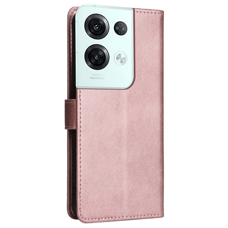 For Oppo Reno8 Pro 5G (Global) / Reno8 Pro+ (China) 5G Case Solid Color Leather Mobile Cover Wallet Stand with Strap - Rose Gold-Cellmalls