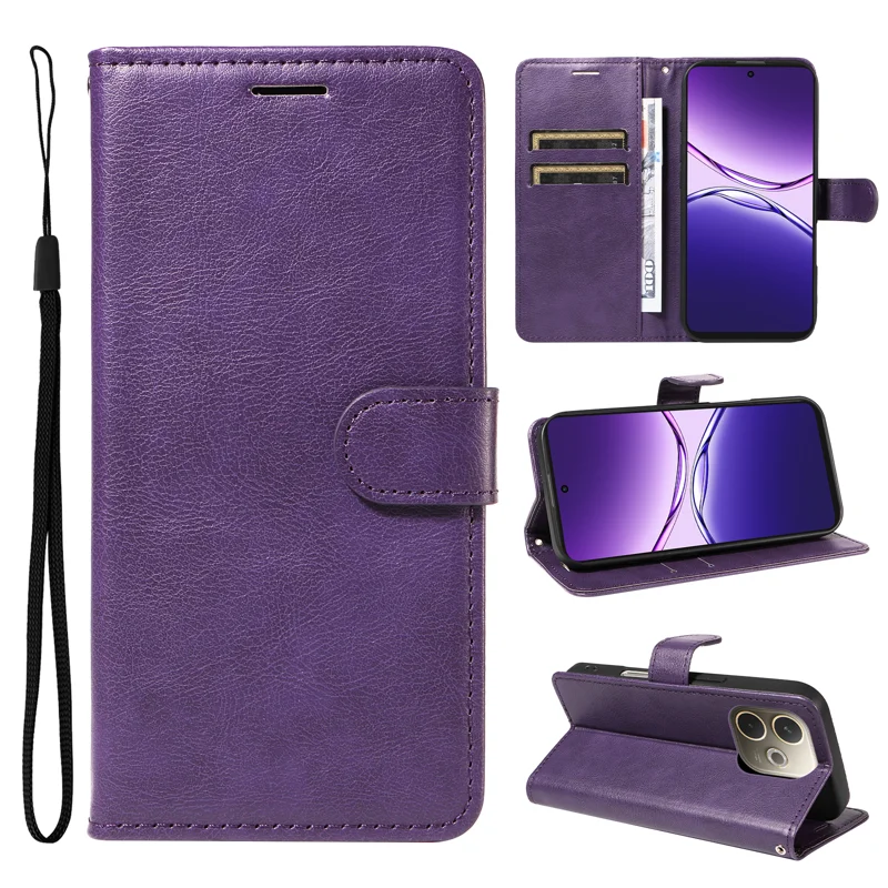 For Oppo A5 Pro 4G (Global) / 5G (Global) / A5 Energy 5G (China) Leather Wallet Case with Strap Solid Color Phone Stand Cover - Black-Cellmalls