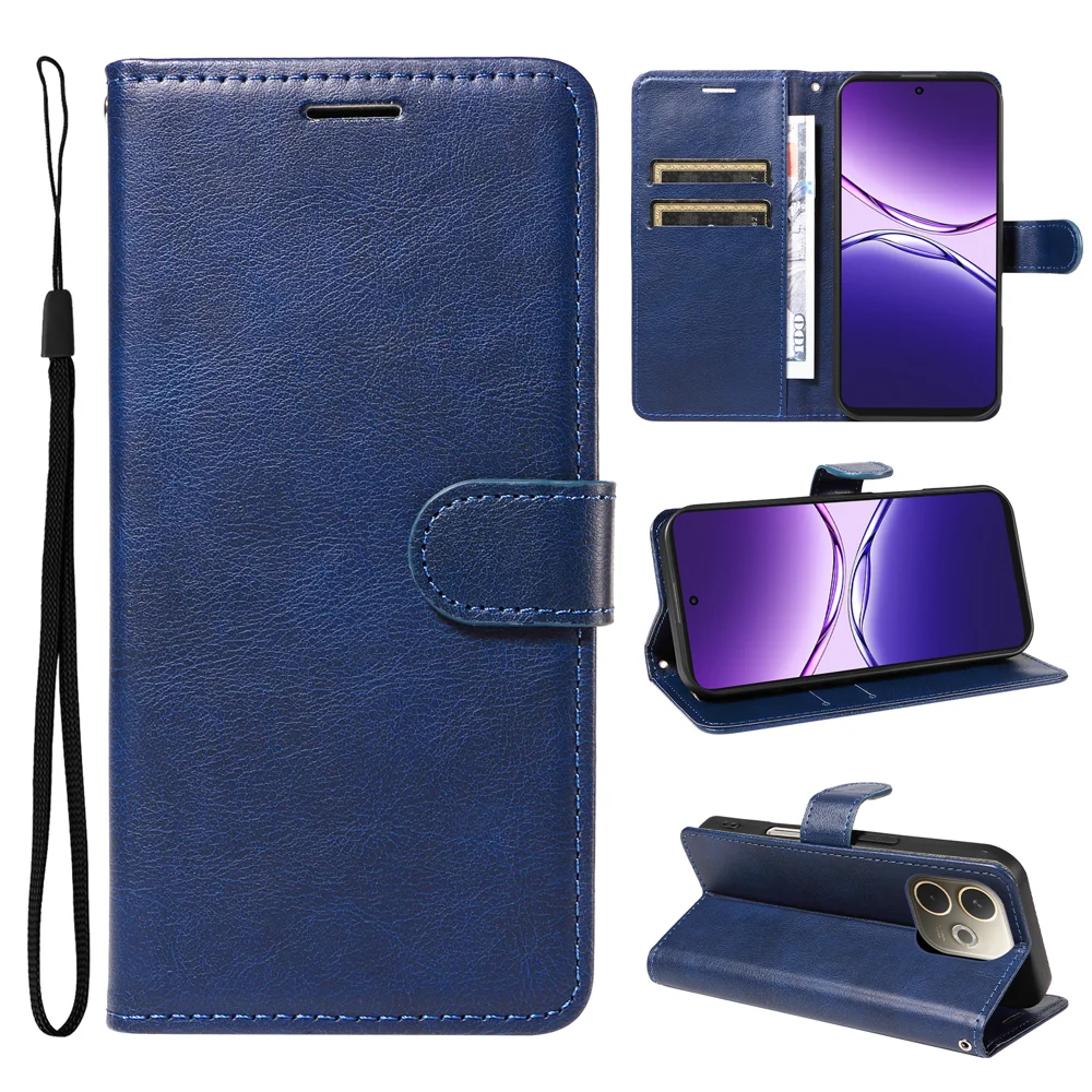 For Oppo A5 Pro 4G (Global) / 5G (Global) / A5 Energy 5G (China) Leather Wallet Case with Strap Solid Color Phone Stand Cover - Black-Cellmalls