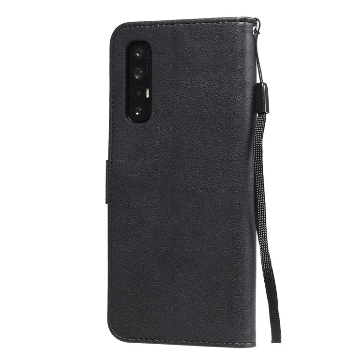 For Oppo Reno3 Pro 5G / Find X2 Neo Case Solid Color Leather Mobile Cover Wallet Stand with Strap - Black-Cellmalls