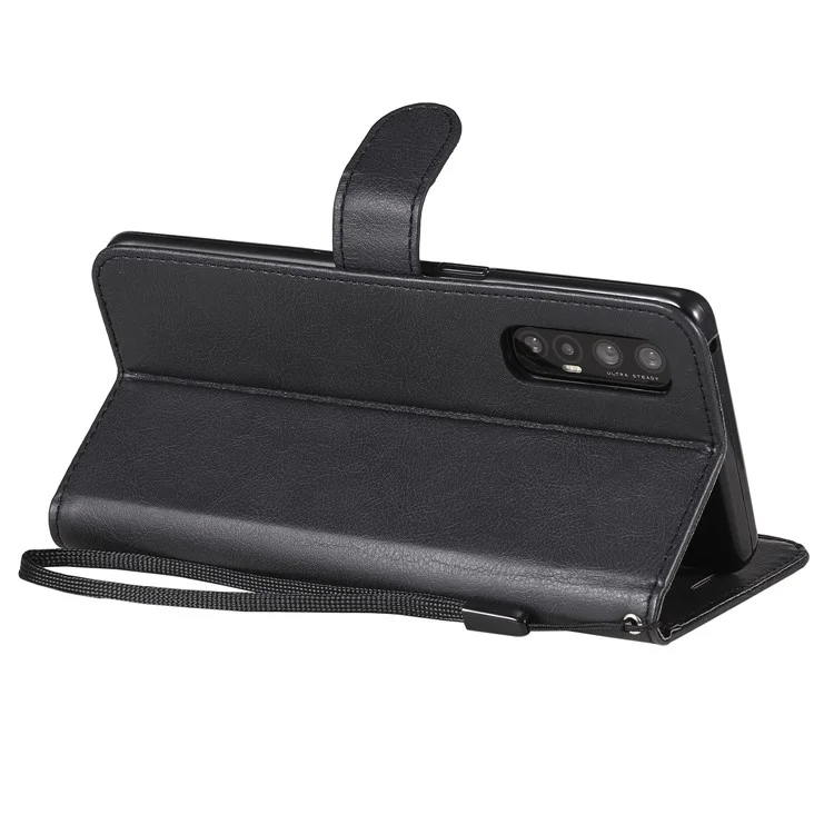 For Oppo Reno3 Pro 5G / Find X2 Neo Case Solid Color Leather Mobile Cover Wallet Stand with Strap - Black-Cellmalls