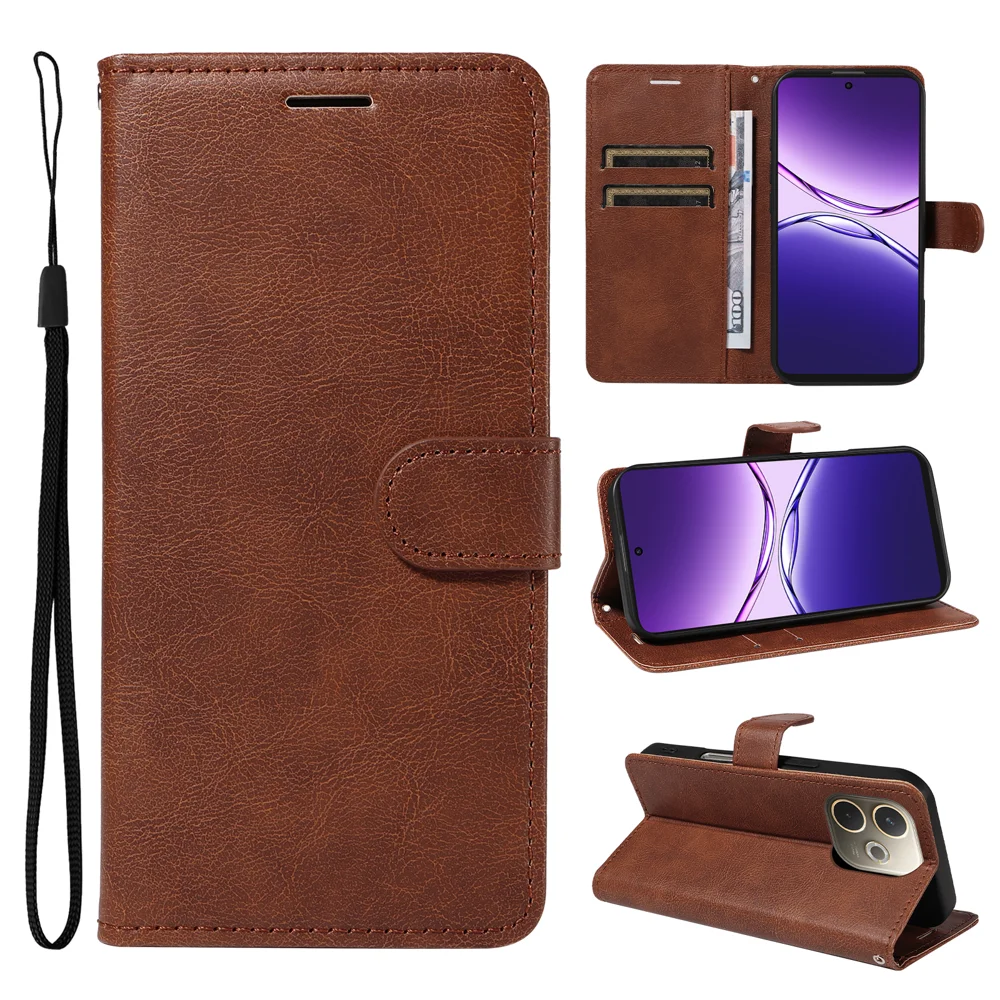 For Oppo A5 Pro 4G (Global) / 5G (Global) / A5 Energy 5G (China) Leather Wallet Case with Strap Solid Color Phone Stand Cover - Black-Cellmalls