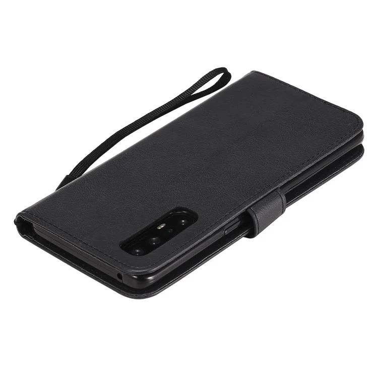 For Oppo Reno3 Pro 5G / Find X2 Neo Case Solid Color Leather Mobile Cover Wallet Stand with Strap - Black-Cellmalls