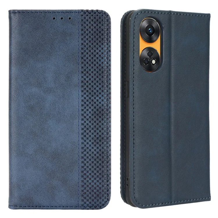 For Oppo Reno8 T 4G Phone Wallet Case Retro Texture PU Leather Stand Cell Phone Cover - Blue-Cellmalls
