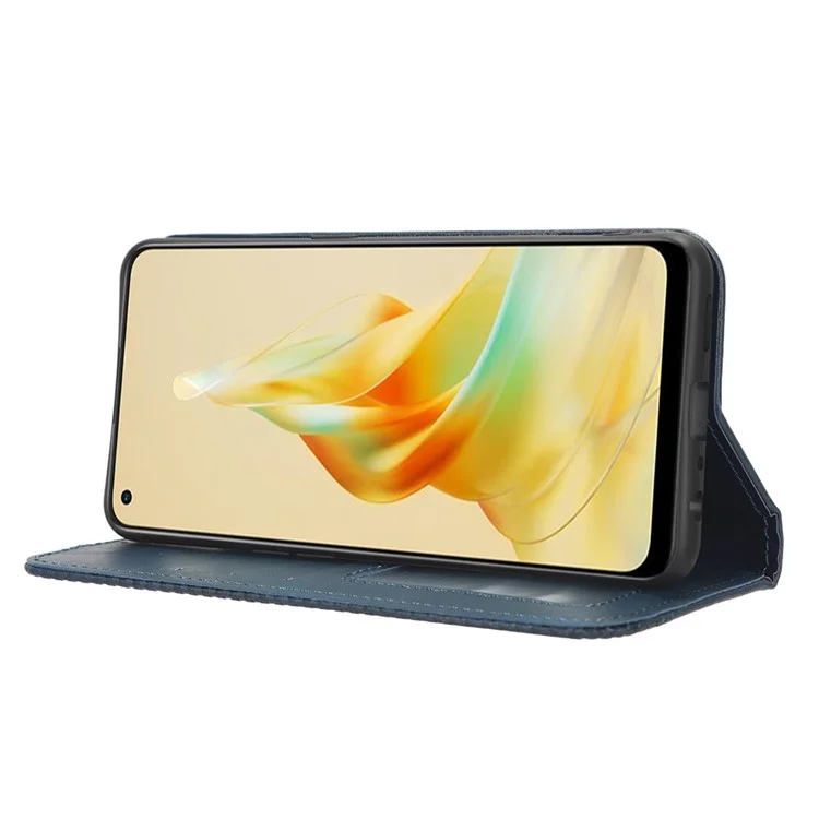 For Oppo Reno8 T 4G Phone Wallet Case Retro Texture PU Leather Stand Cell Phone Cover - Blue-Cellmalls