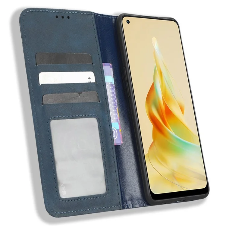 For Oppo Reno8 T 4G Phone Wallet Case Retro Texture PU Leather Stand Cell Phone Cover - Blue-Cellmalls