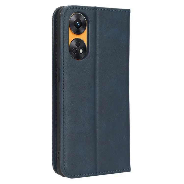 For Oppo Reno8 T 4G Phone Wallet Case Retro Texture PU Leather Stand Cell Phone Cover - Blue-Cellmalls