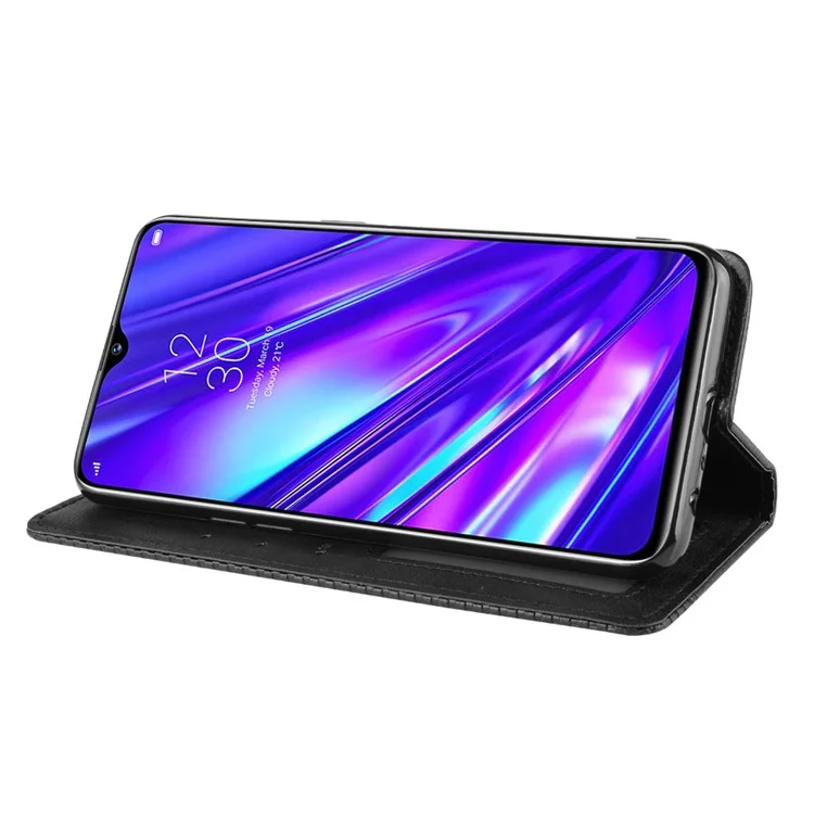 Magnetic Retro PU Leather Wallet Mobile Shell for Oppo Realme 5 Pro/Realme Q - Black-Cellmalls