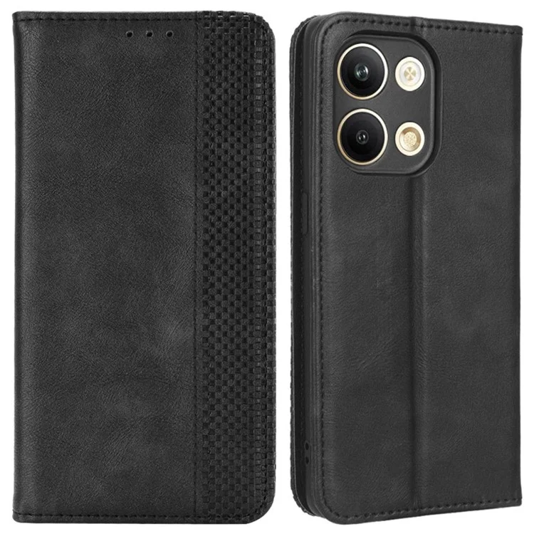 For Oppo Reno9 5G / Reno9 Pro 5G Well-protected Magnetic Auto Closing Phone Case Stand Retro Texture Imprinted Pattern PU Leather Flip Wallet Phone Cover - Black-Cellmalls