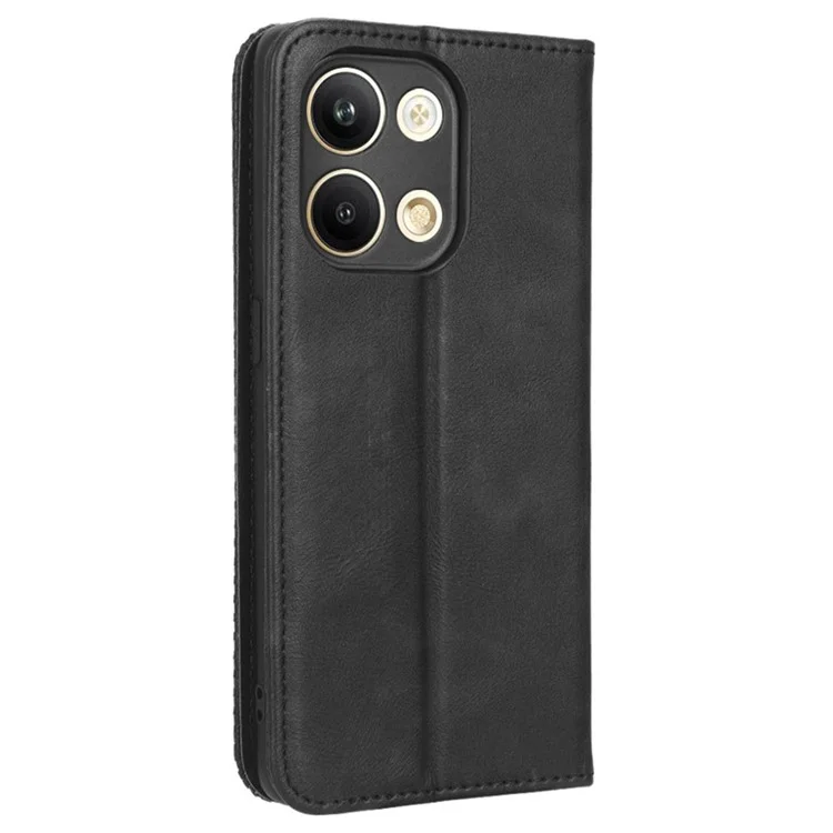For Oppo Reno9 5G / Reno9 Pro 5G Well-protected Magnetic Auto Closing Phone Case Stand Retro Texture Imprinted Pattern PU Leather Flip Wallet Phone Cover - Black-Cellmalls