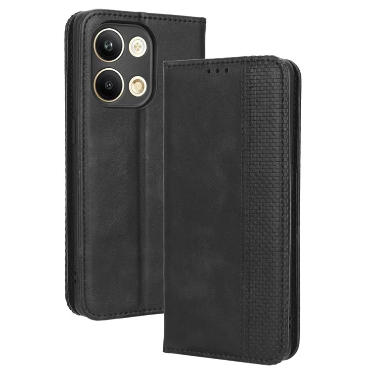 For Oppo Reno9 5G / Reno9 Pro 5G Well-protected Magnetic Auto Closing Phone Case Stand Retro Texture Imprinted Pattern PU Leather Flip Wallet Phone Cover - Black-Cellmalls