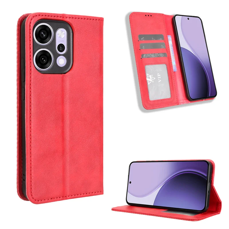 For Oppo Reno14 5G (Global) Leather Case Wallet Stand Retro Texture Phone Cover - Black-Cellmalls