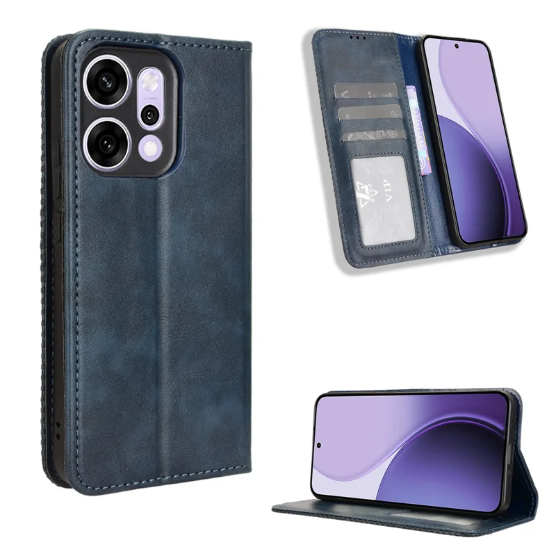 For Oppo Reno14 5G (Global) Leather Case Wallet Stand Retro Texture Phone Cover - Black-Cellmalls