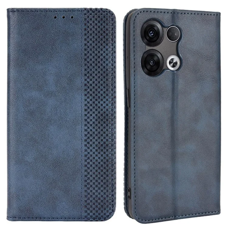 Retro Texture Magnetic Absorption Leather Case for Oppo Reno8 Pro (China) 5G, Viewing Stand Wallet Protective Cover - Blue-Cellmalls