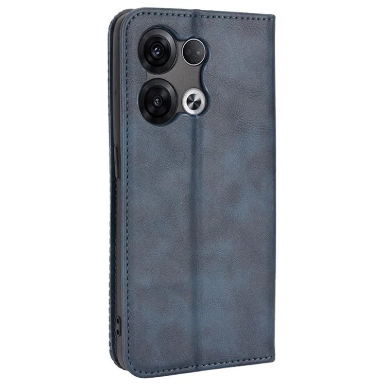 Retro Texture Magnetic Absorption Leather Case for Oppo Reno8 Pro (China) 5G, Viewing Stand Wallet Protective Cover - Blue-Cellmalls