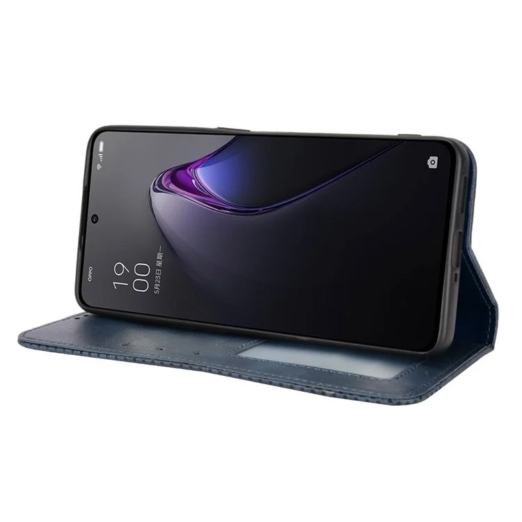 Retro Texture Magnetic Absorption Leather Case for Oppo Reno8 Pro (China) 5G, Viewing Stand Wallet Protective Cover - Blue-Cellmalls