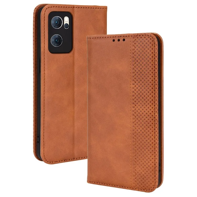 For Oppo Reno7 5G (China) Retro Style Imprinted Leather Cover + TPU Inner Case Wallet Stand Anti-fall Phone Shell - Black-Cellmalls