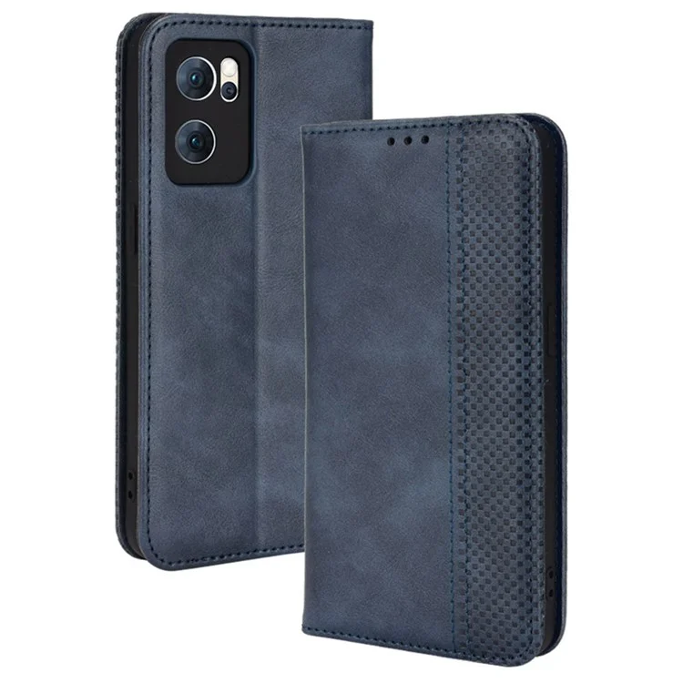 For Oppo Reno7 5G (China) Retro Style Imprinted Leather Cover + TPU Inner Case Wallet Stand Anti-fall Phone Shell - Black-Cellmalls