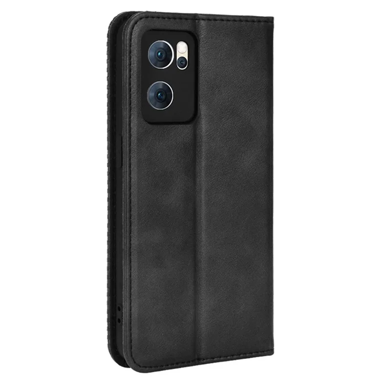 For Oppo Reno7 5G (China) Retro Style Imprinted Leather Cover + TPU Inner Case Wallet Stand Anti-fall Phone Shell - Black-Cellmalls