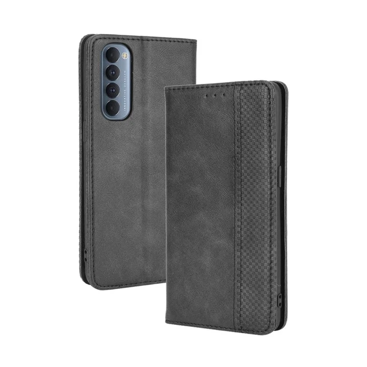 Retro with Wallet Stand Leather Phone Cover for Oppo Reno4 Pro 4G - Black-Cellmalls