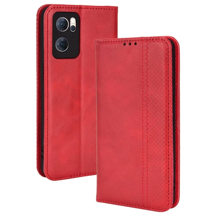 For Oppo Reno7 5G (China) Retro Style Imprinted Leather Cover + TPU Inner Case Wallet Stand Anti-fall Phone Shell - Black-Cellmalls