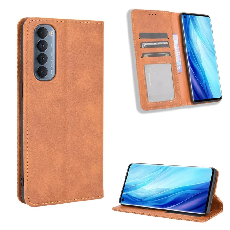 Retro with Wallet Stand Leather Phone Cover for Oppo Reno4 Pro 4G - Black-Cellmalls