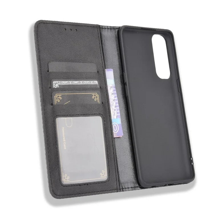 Retro with Wallet Stand Leather Phone Cover for Oppo Reno4 Pro 4G - Black-Cellmalls