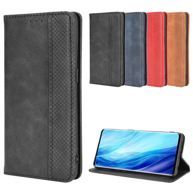 Retro with Wallet Stand Leather Phone Cover for Oppo Reno4 Pro 4G - Black-Cellmalls