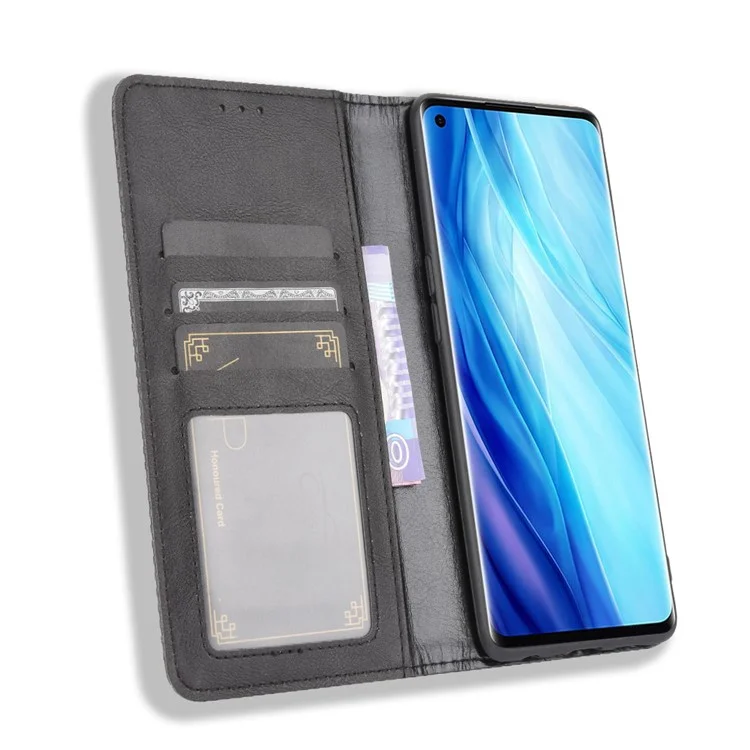 Retro with Wallet Stand Leather Phone Cover for Oppo Reno4 Pro 4G - Black-Cellmalls