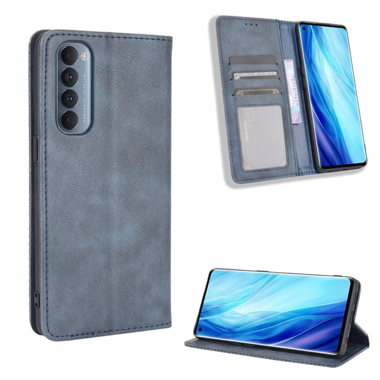 Retro with Wallet Stand Leather Phone Cover for Oppo Reno4 Pro 4G - Black-Cellmalls