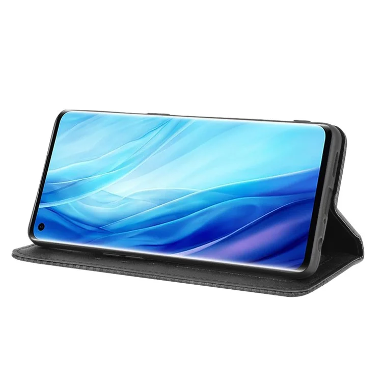 Retro with Wallet Stand Leather Phone Cover for Oppo Reno4 Pro 4G - Black-Cellmalls