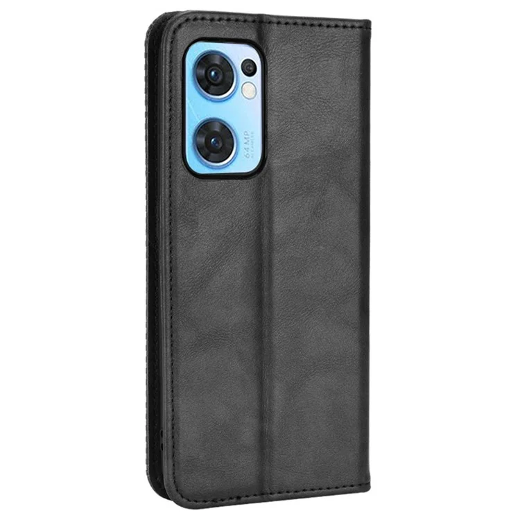 For Oppo Reno7 5G (Global)/Find X5 Lite Protective Case Mosaic Imprinted Retro Leather Magnetic Shell Stand Wallet Cell Phone Cover - Black-Cellmalls