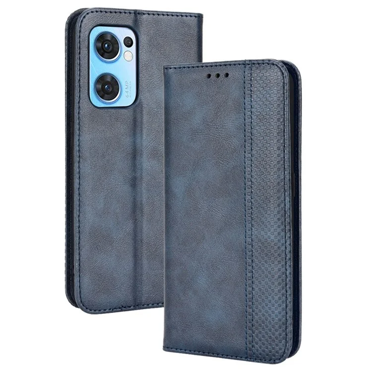 For Oppo Reno7 5G (Global)/Find X5 Lite Protective Case Mosaic Imprinted Retro Leather Magnetic Shell Stand Wallet Cell Phone Cover - Black-Cellmalls