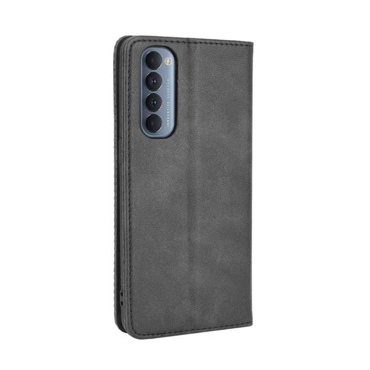 Retro with Wallet Stand Leather Phone Cover for Oppo Reno4 Pro 4G - Black-Cellmalls